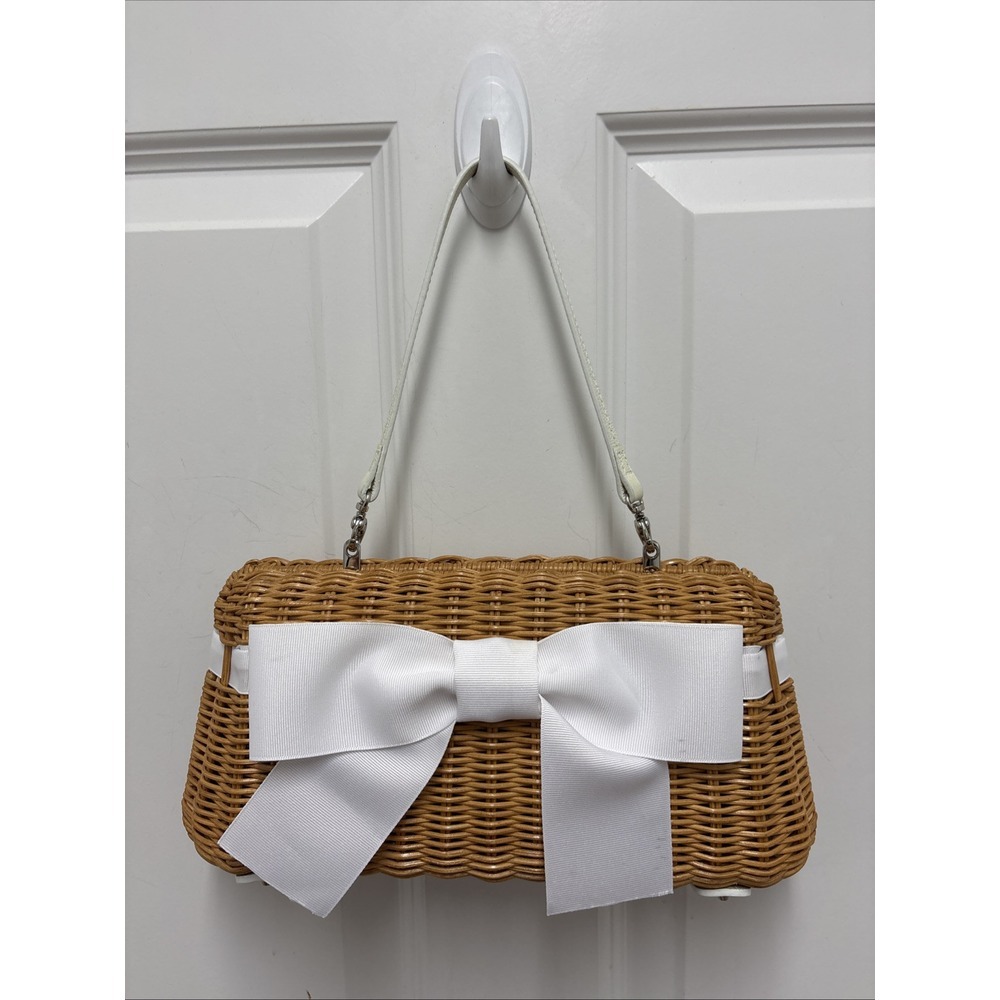 Margaret Nicole Wicker White Bow Coquette Top Handle Bag